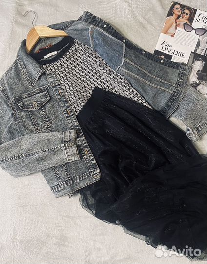 Джинсовка, юбка и кофта /Готовый образ 44