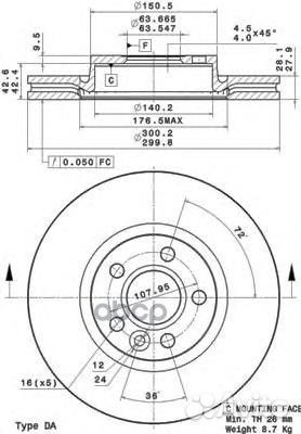 Диск торм.пер. ford galaxy 05/06 09.A427.11 B