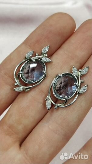 Серьги с кварцем, серебро 925