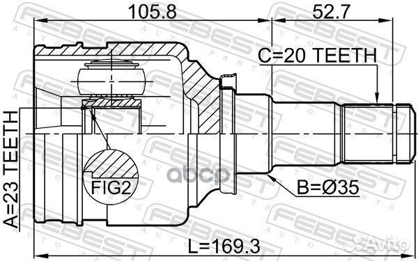 ШРУС внутренний правый 23X35X20 toyota prius 03