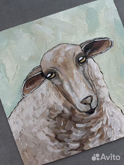 Картина этюд Овечка 18х18 двп