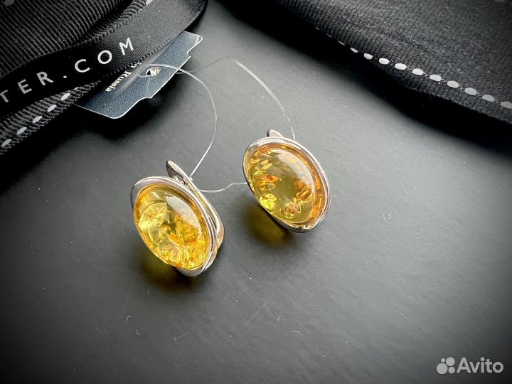 Серьги серебро с янтарем