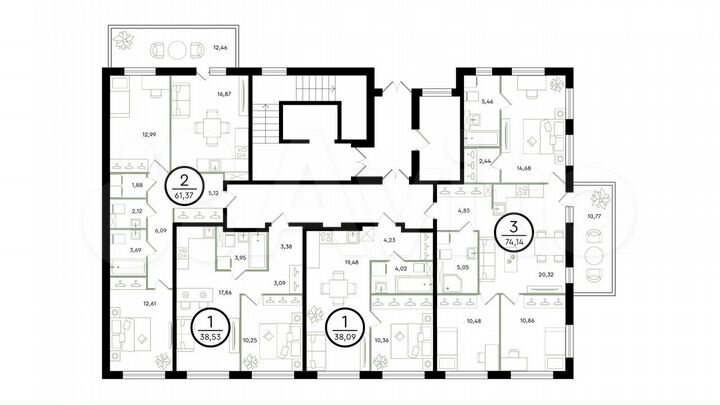 1-к. квартира, 38,1 м², 1/4 эт.
