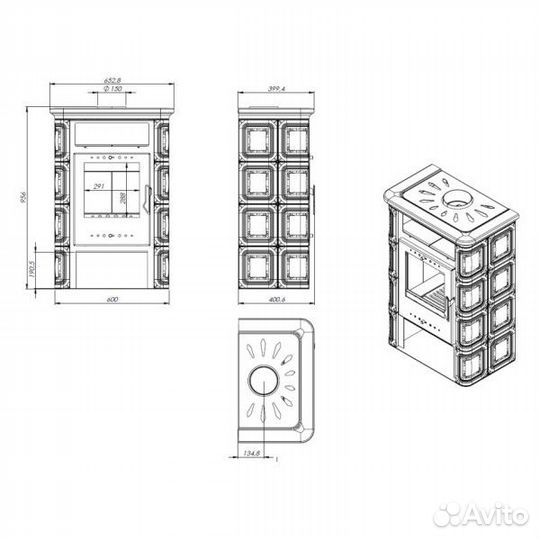 Кафельная печь NordFlam vera Цвет кафеля: зелёный
