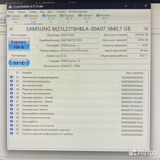 Серверный SSD Samsung m2 на 3.8 тб