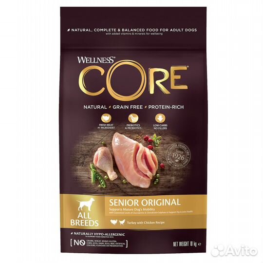 Wellness core из индейки с курицей для пожилых соб