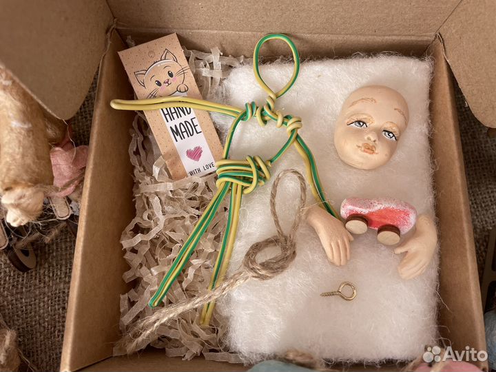 Ватная игрушка на елку, набор с ручками+миниатюра