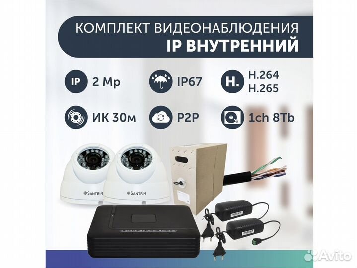 Комплект видеонаблюдения IP 2 камеры купольные