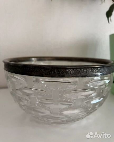 Хрустальная конфетница СССР Мельхиор