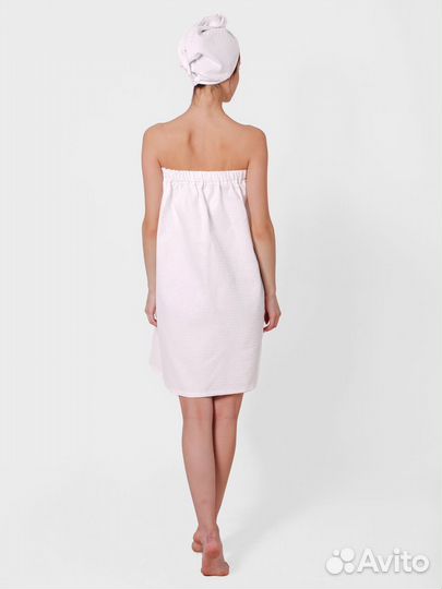 Парео-набор вафельный банный женский белый 75*140