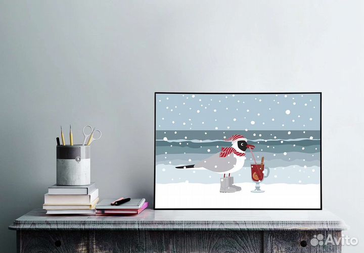 Постер с чайкой которая пьёт глинтвейн