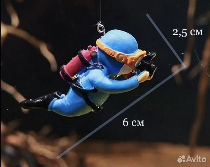 Фигурка для аквариума дайвер водолаз на леске