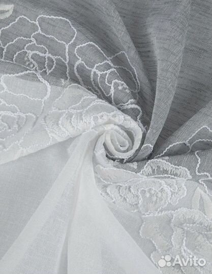 Тюль Лён «Цветы» 2 цвета