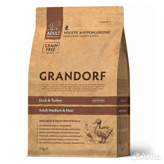 Корм д/собак крупных и средних Grandorf утка 3 кг