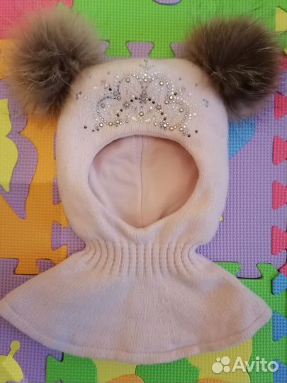 Зимняя шапка шлем для девочки 50 52