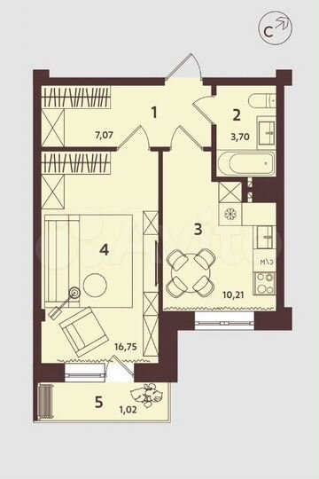 1-к. квартира, 38,8 м², 8/12 эт.