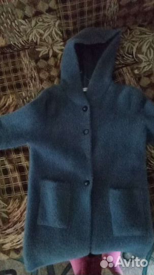 Кардиган для девочки 140 синий с капюшоном