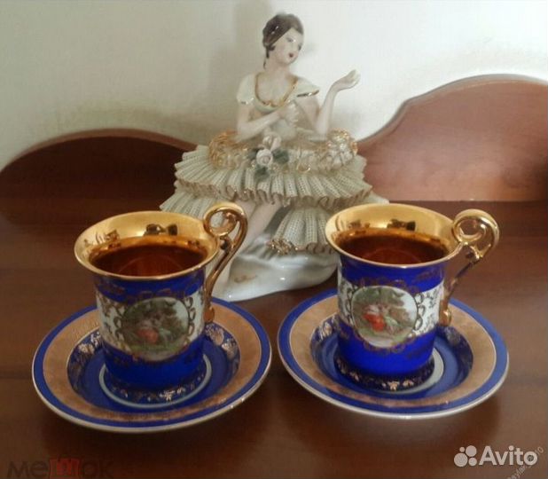 Чайные пары Гдр. Мадонна, кобальт, фарфор, золото