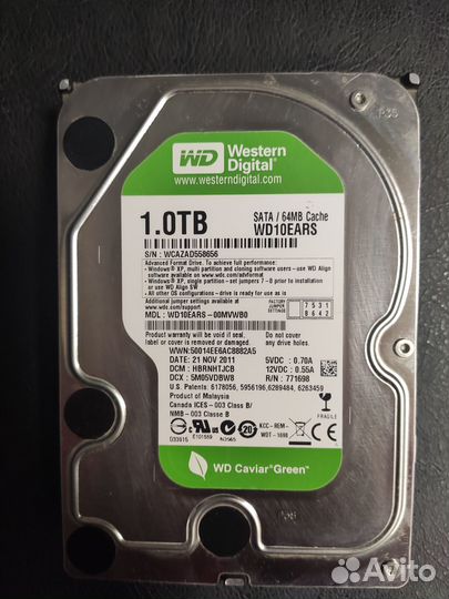 HDD WD Green 1 Тб меленький пробег, не китай