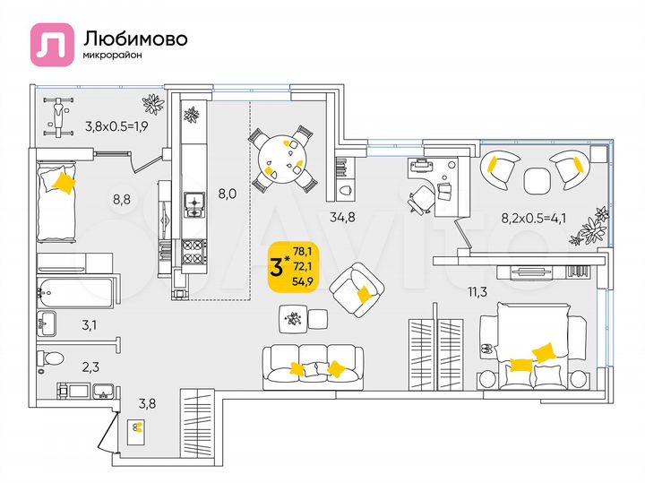 3-к. квартира, 77,6 м², 16/24 эт.