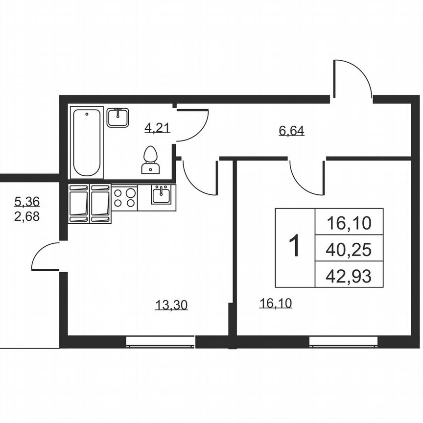 1-к. квартира, 42,9 м², 17/19 эт.