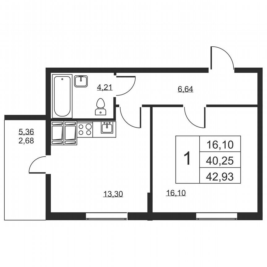 1-к. квартира, 42,9 м², 17/19 эт.