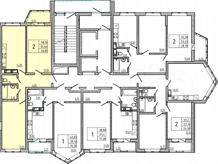 2-к. квартира, 58,6 м², 12/18 эт.