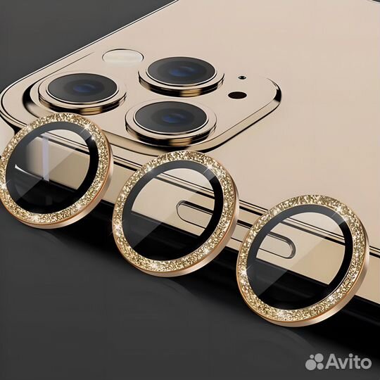 Защитное стекло камеры iPhone 11 Pro и 11 Pro Max 12 Pro со стразами золотой