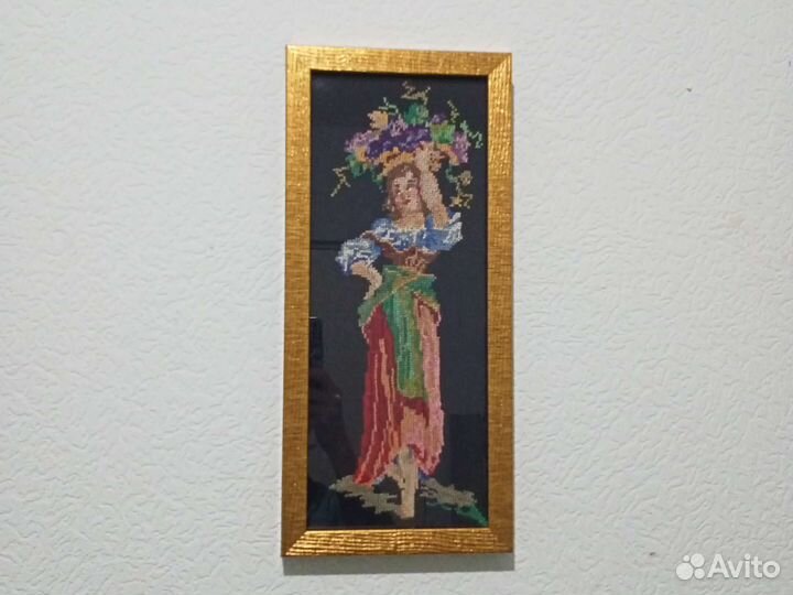 Картина -вышивка, старинная, антикварная