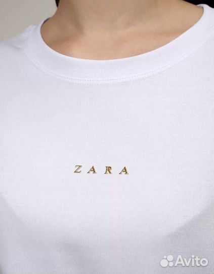 Футболка женская, белая, с надписью zara, р.46