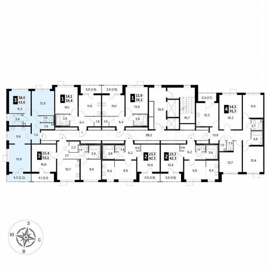 3-к. квартира, 63,6 м², 20/25 эт.