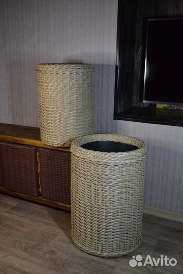 Кашпо для цветов напольное высокое из ротанга