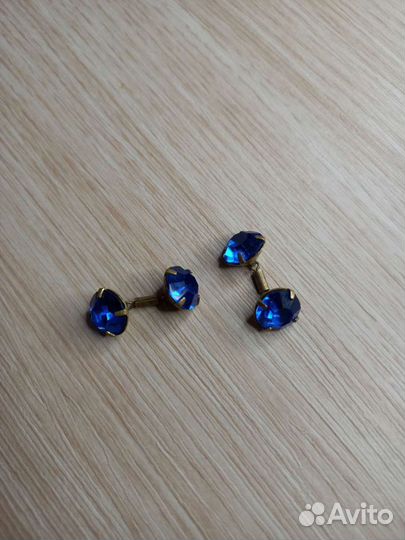 Запонки винтажные с вставками, латунь, стекло, ссс