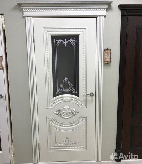 Дверь Эмаль белая «Моцарт -ид» патина серебро