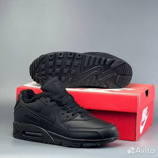 Кроссовки Nike Air Max 90 Black зима с мехом