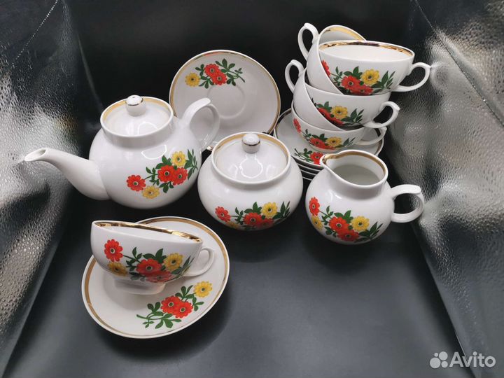 Сервиз чайный Цветы Дулево Фарфор СССР на 6 персон