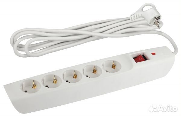 Сетевой фильтр 5гн с З/К 2м с выкл белый 10А