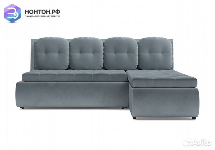 Угловой диван дельфин Кормак велюр серо-синий