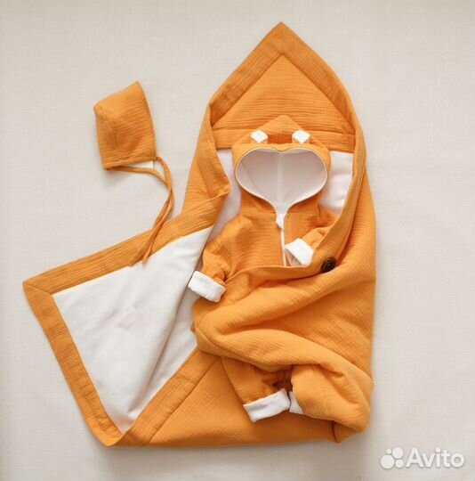 Комплект на выписку муслиновый лисенок, рыжий