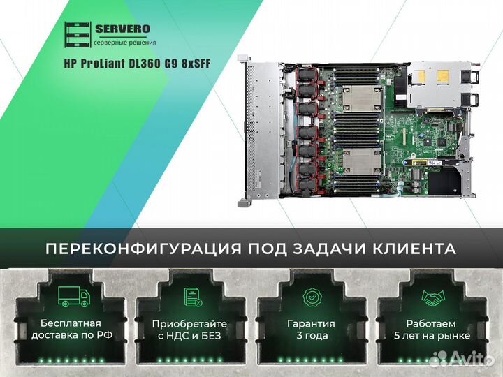 HP DL360 G9 8xSFF/2xE5-2637v3/22х32Gb/2x500WT