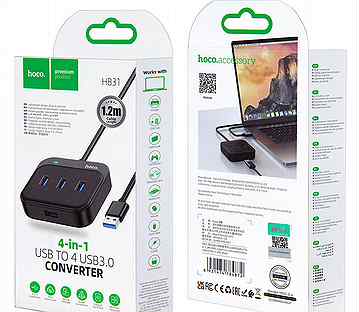 Переходник Hoco HB31 USB концентратор 4 в 1 USB to