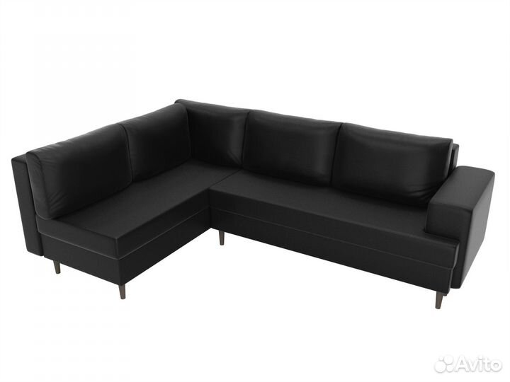 Диван угловой Сильвана левый угол, экокожа, черный