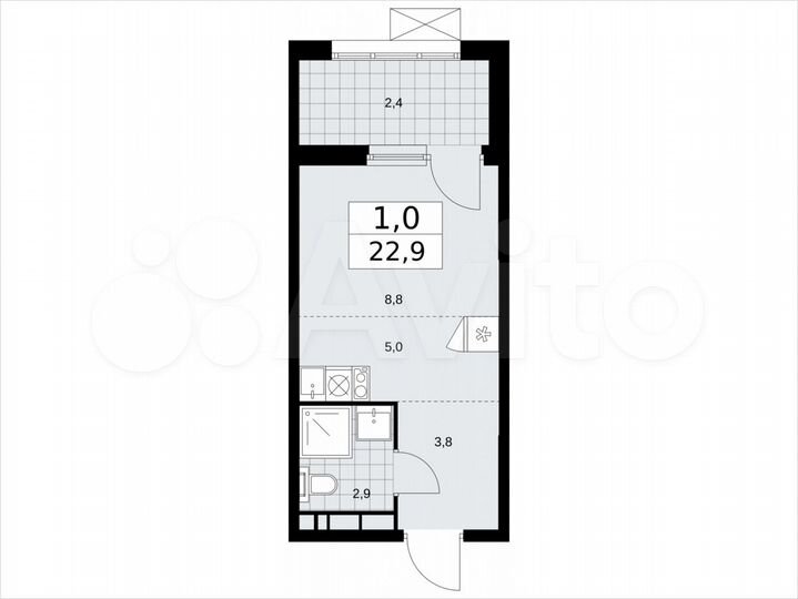 Квартира-студия, 22,9 м², 15/21 эт.