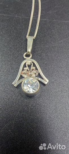 Кулон с цепочкой серебро СССР горный хрусталь