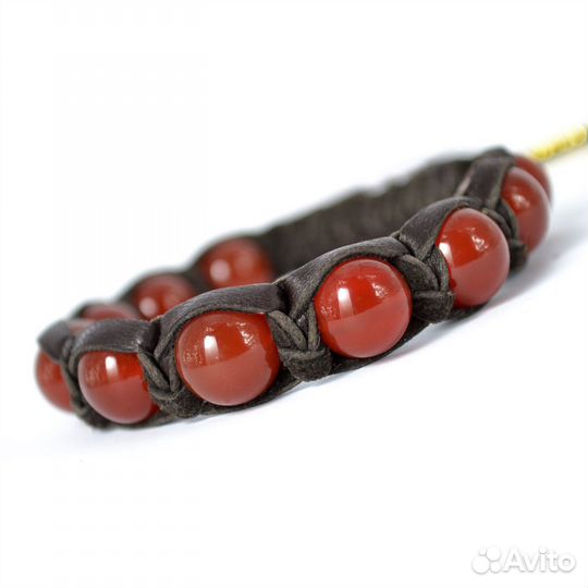 Шамбала браслет из кожи с сердоликом