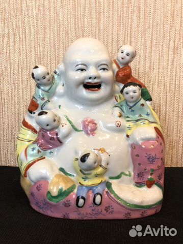 Будда с детьми, старинная статуэтка Китай