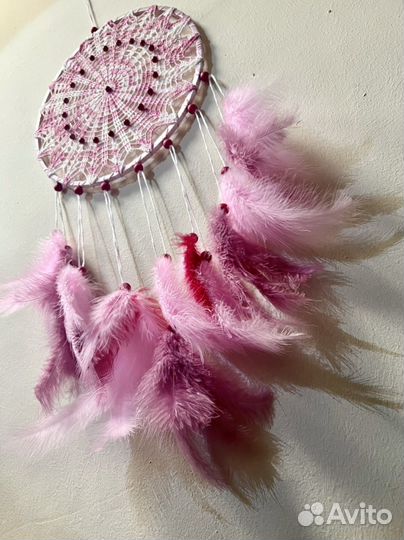 Амулет ловец снов розовый с плетением
