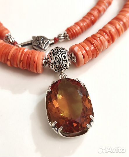Винтажное колье коралл султанит серебро