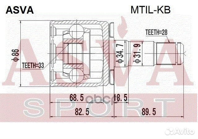 ШРУС внутренний левый 33x35x28 mtilkb asva