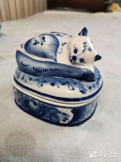 Шкатулка гжель кошка дрема